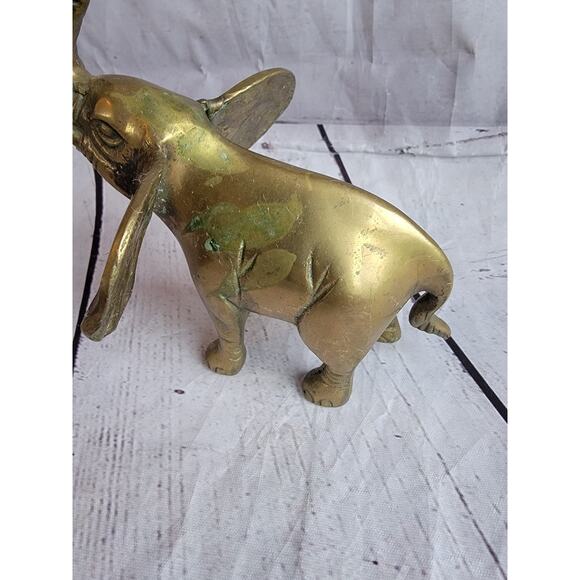 Vtg Brass Elephant Statue Figurine Trunk's Up - Picture 3 of 8